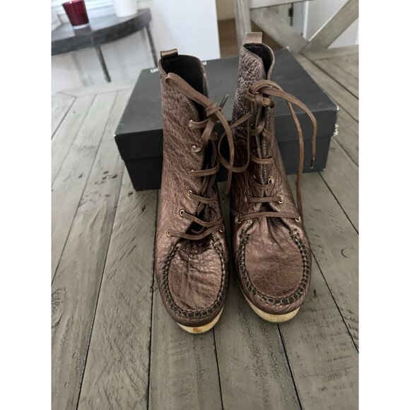 Gianna Melani Italian Designer Brown Lace up Heel Boots Womens 37 7 - Picture 2 of 7